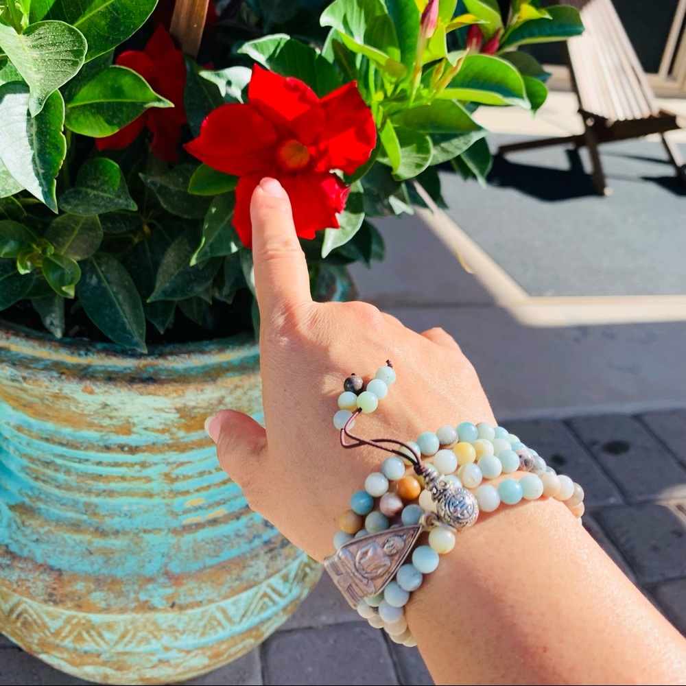 Amazonite Beaded Wrap Mala Bracelet/Necklace W. G… - image 1